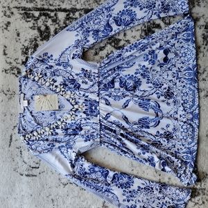 Boston proper porcelain print tunic blue multi extra small new shirt top